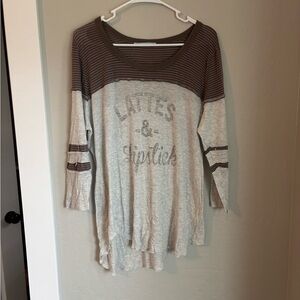 Maurices Lattes and Lipstick Brown Striped Longsleeve Tee